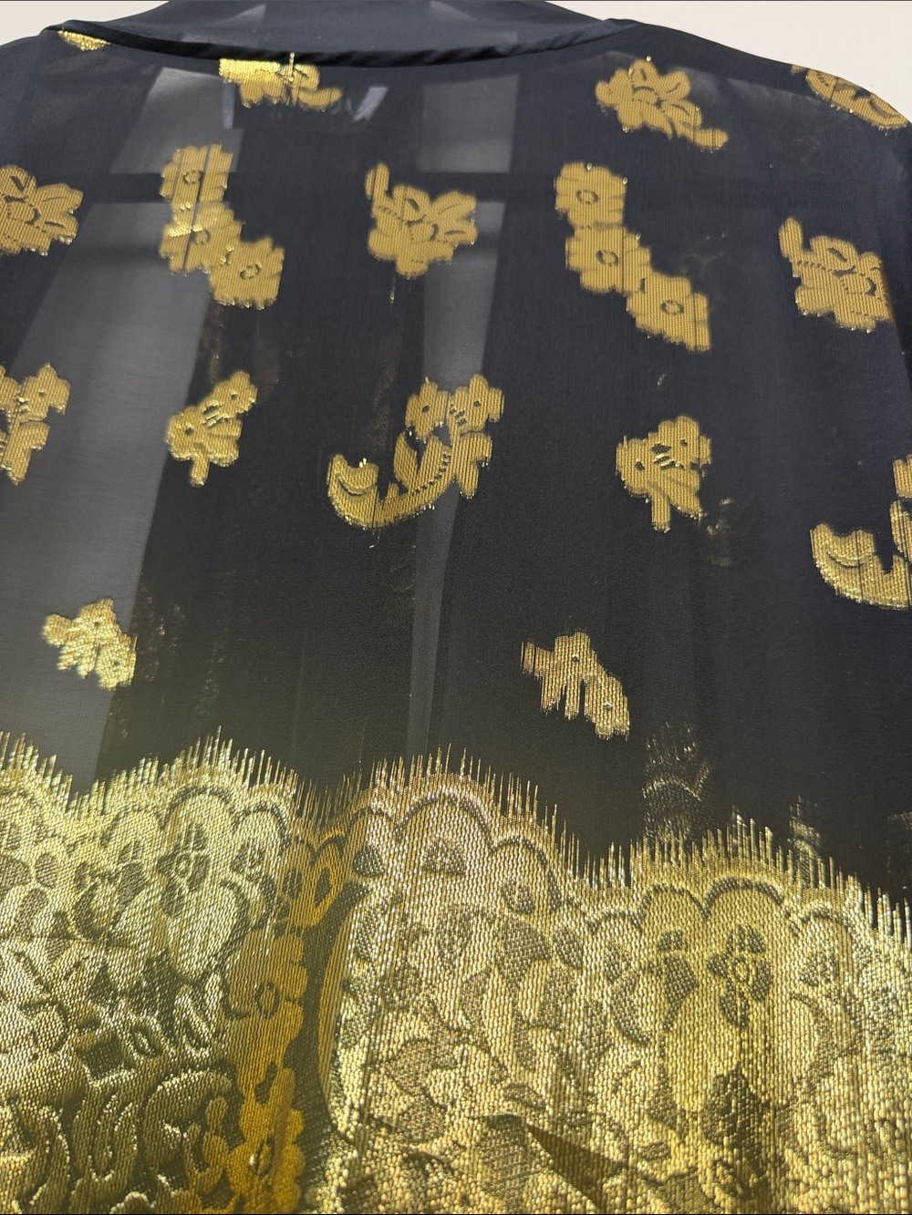 Rachel Zoe Black and Gold Metallic Floral Kimono Robe - Picture 4 of 6